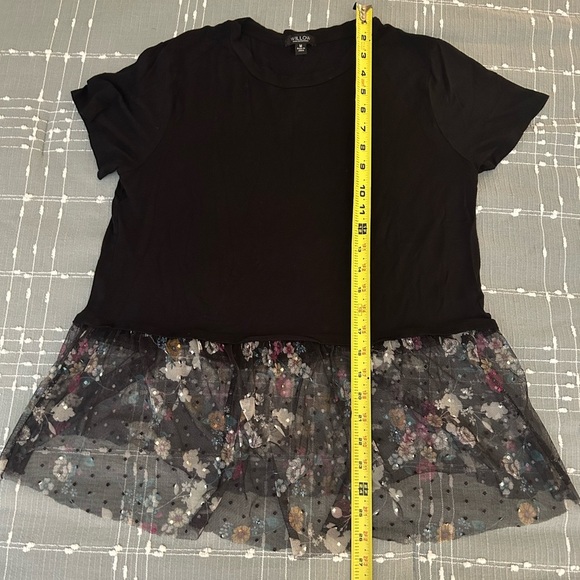 Willow Black Floral Mesh Hem Top size M - Picture 6 of 8